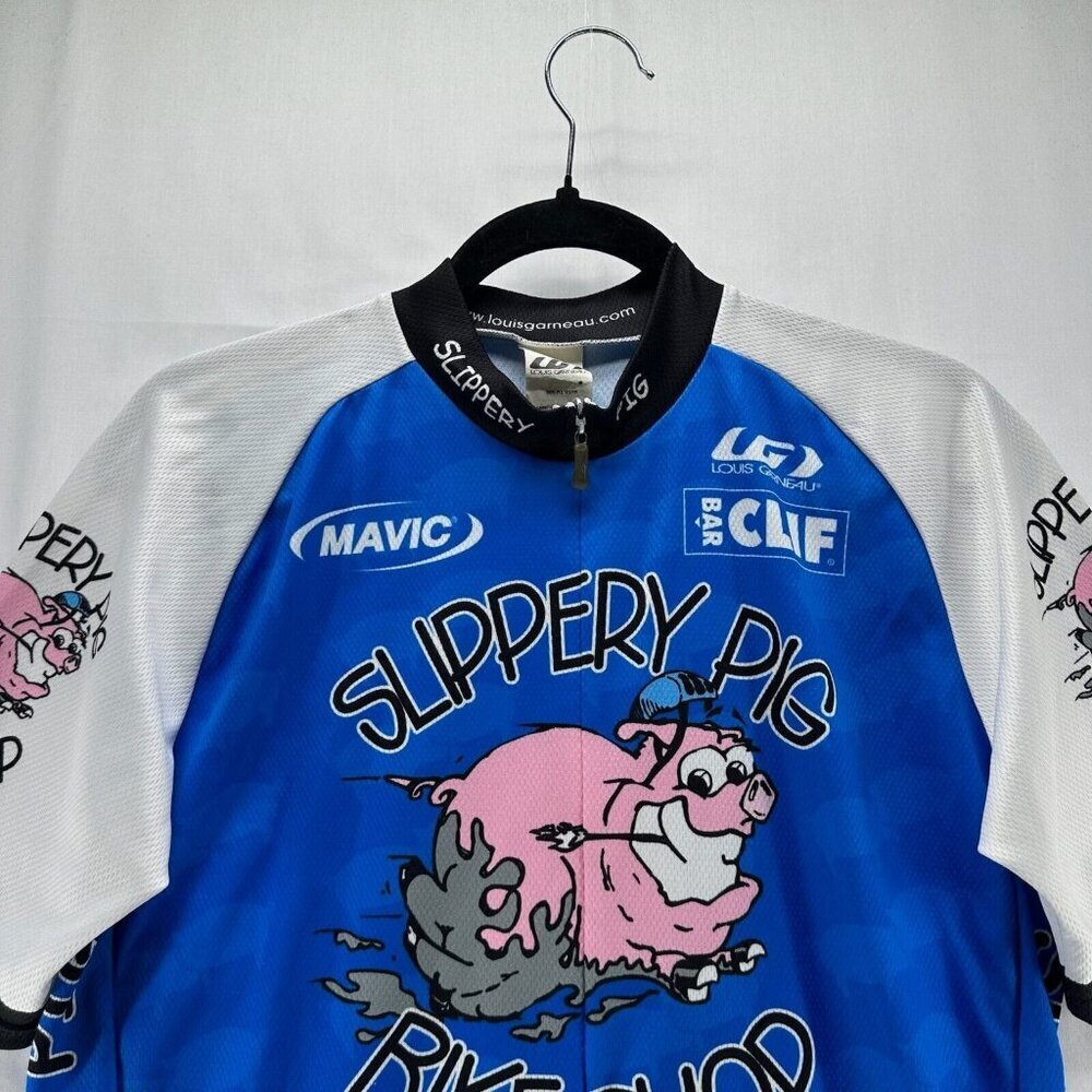 Louis Garneau Cycling Shirt Mens Size S Slippery Pig Bike Shop Graphic Blue - Picture 3 of 10